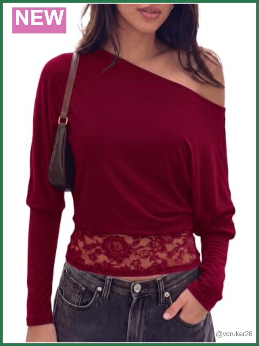 Women's Asymmetrical Off Shoulder Lace Long Sleeve Crop Top